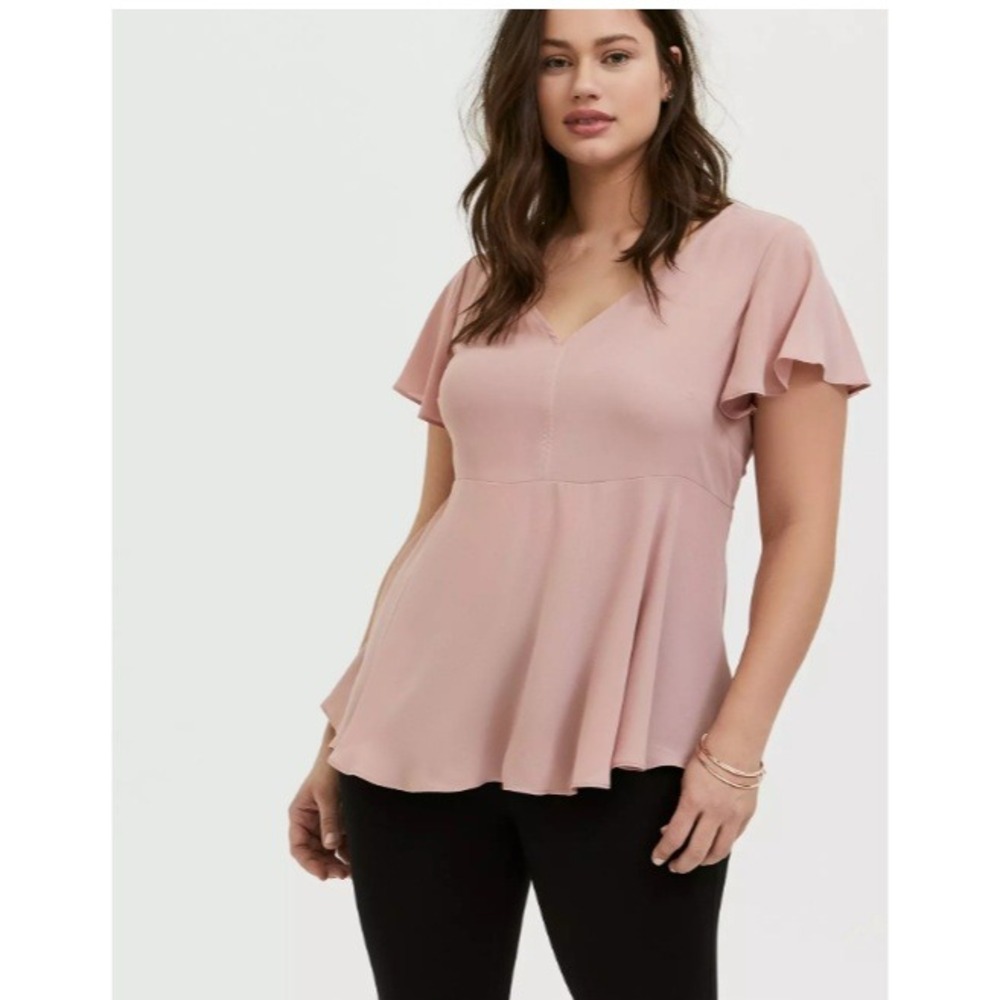 Torrid Top Babydoll Georgette‎ Flutter Sleeve V Neck Blouse Size 5X
